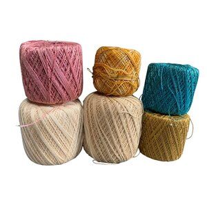 Vintage J & P Coats Knit-Cro-Sheen Crochet Yarn Lot - 6 Spools Multicolor 100-20